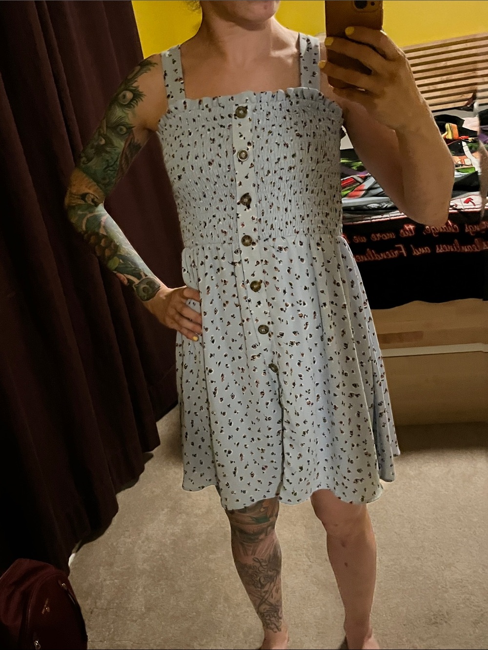 Sienna Sky Light Blue Floral Button-Front Mini Dress